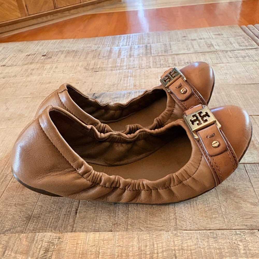 Tory Burch Minnie Travel Ballet Flats Royal Tan/Gold, 7 US